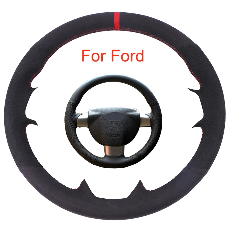Коврик на руль автомобиля Customized Car Steering Wheel Cove для Ford Focus 2 2005-2011 (3 спицы) DIY Black Suede Leather Braid On.