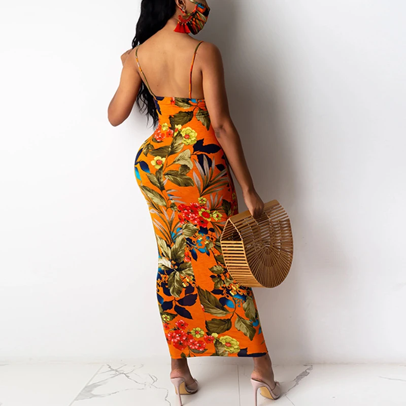 

Summer Spaghetti Strap Floral Printed Backless Maxi Dress Women Sexy Sleeveless Beach style long skirt new fashion