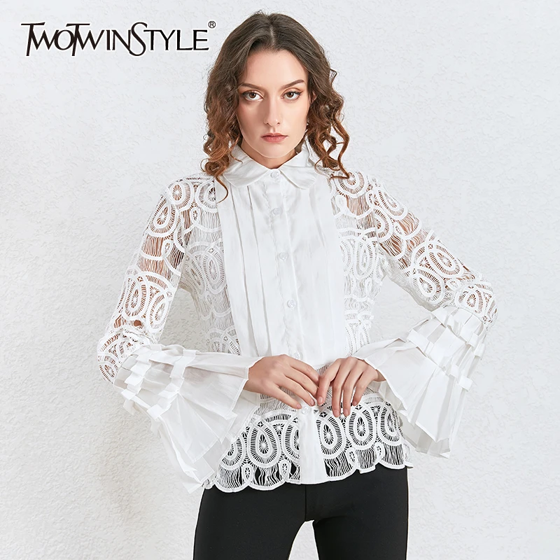 Женская кружевная блузка TWOTWINSTYLE винтажная Лоскутная Блузка с отложным