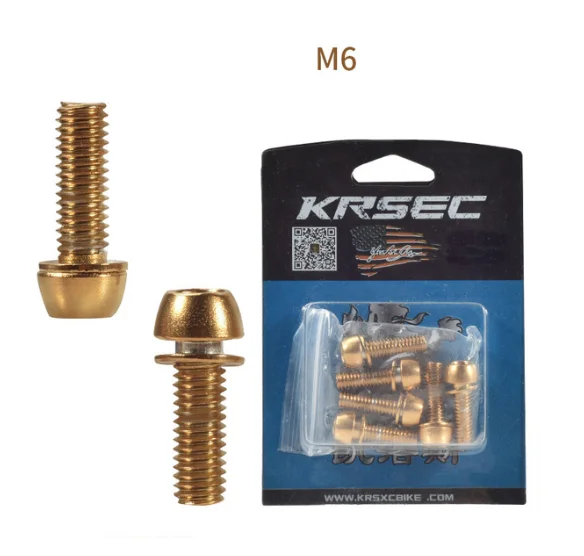 M6 gold KRSCT 6 шт. руля велосипеда титановые покрытые винты болты с Wache M5* 18 мм M6* 18 мм для MTB шоссейного велосипеда кронштейн руля велосипеда руль - Цвет: M6 gold