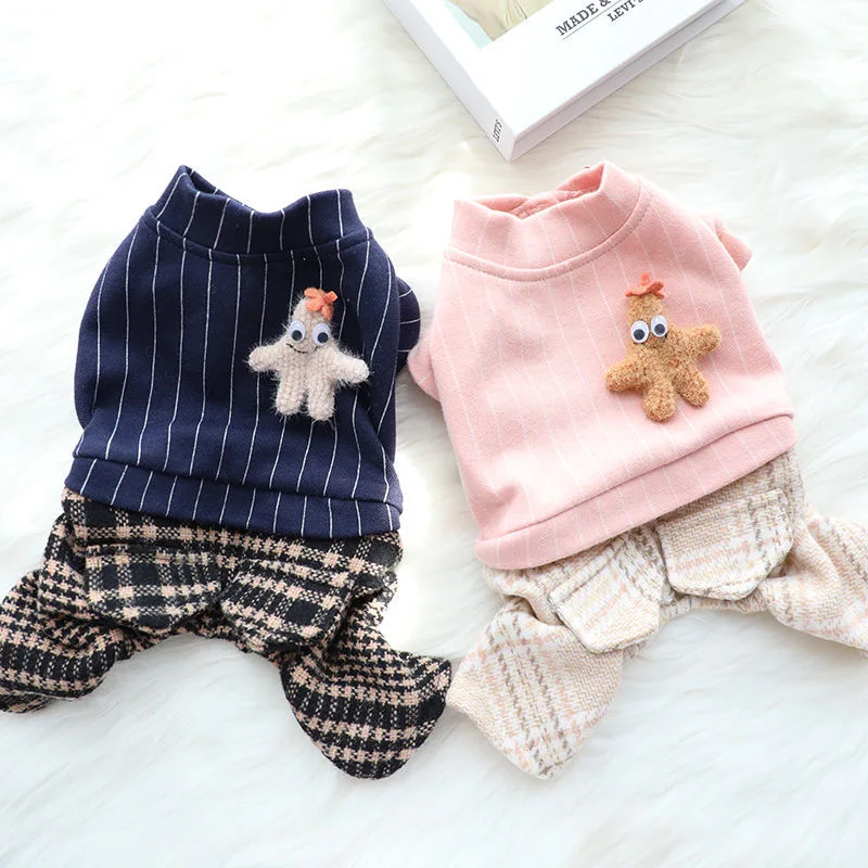 

Cute Pink Star Clothes For Cats Animals With Houndstooth Pants Winter Little Small Animals Warm Pet Overalls For Puppies Dogs