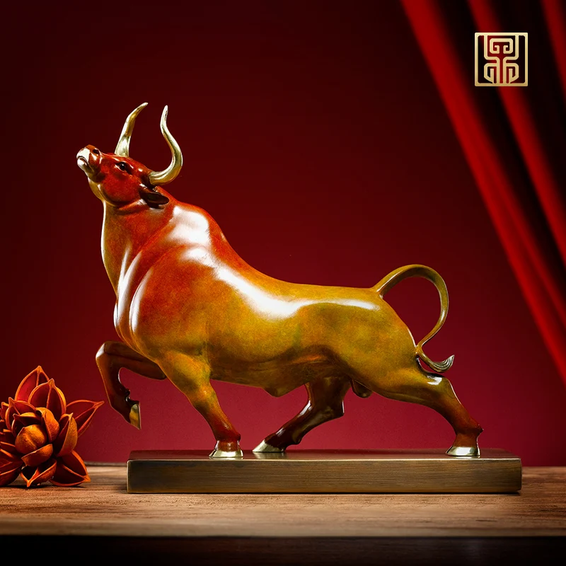 

high grade Deco art HOME Company business stock market bring wealth GOOD LUCK Fortune cow bull Copper Christmas statue