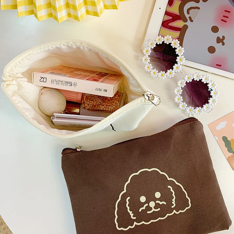 

Korea Cartoon Dog Print Cosmetics Bags Kawaii Canvas Handbag Daily Necessities Storage Bag Handbag Clutch Pouch Bag