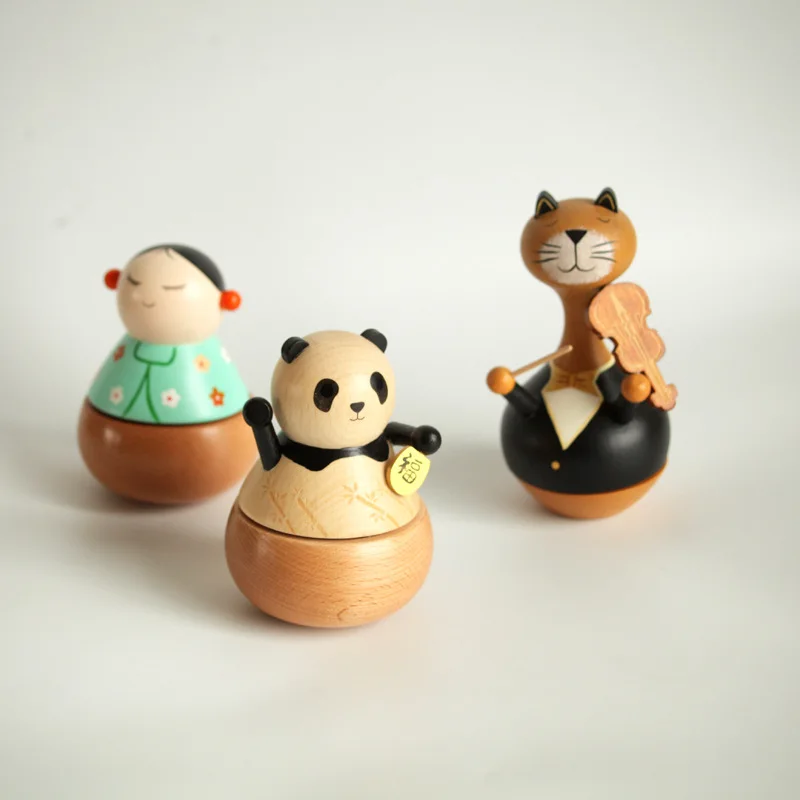 

New Panda Music Box Creative Gift Tumbler Bayin Box Wooden Home Furnishing Gift