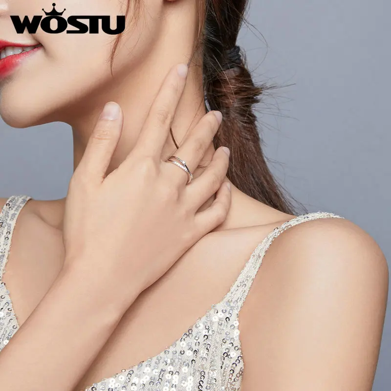 Wostu серебряные кольца переплетенные линии на палец для женщин 925 пробы ювелирные