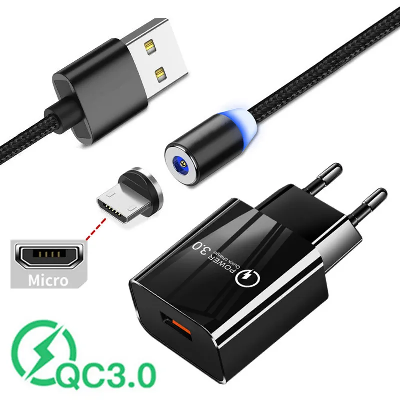 Быстрая зарядка 3 0 USB зарядное устройство магнитный Micro usb кабель для Samsung A10 Huawei honor