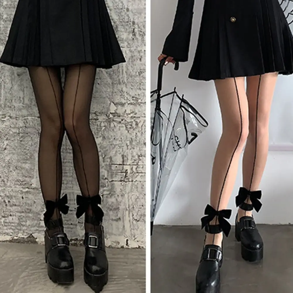 

New Straight Line Big Bow Pantyhose Stockings Personalized Fashion Sweet Anti-hook Bottoming Lolita Nightclub Dress Up Tights