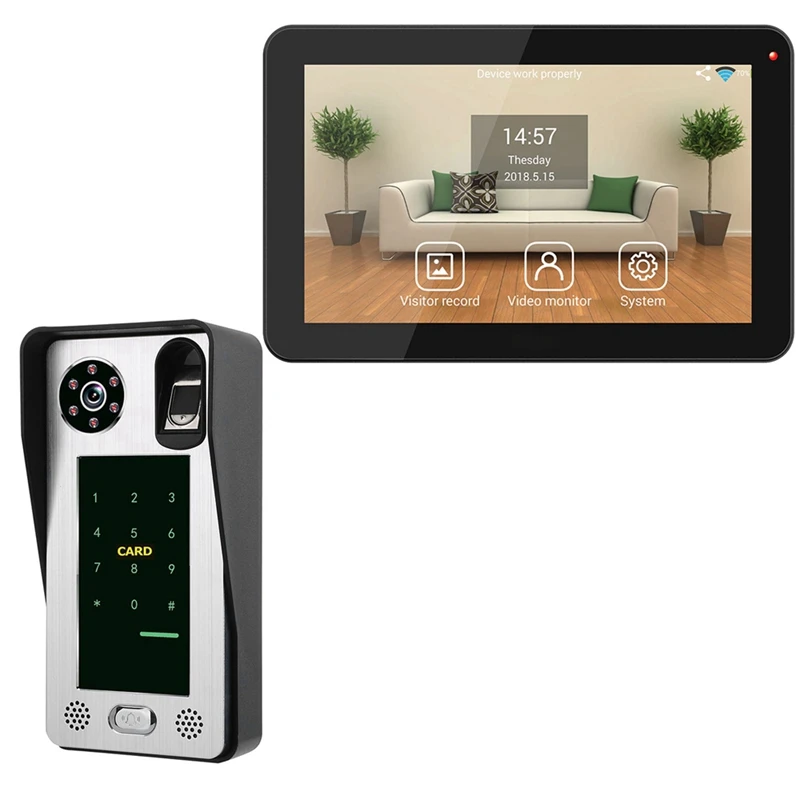 Mountainone 9 дюймов проводной Wifi отпечатков пальцев микросхемой чипом микропроцессорные карты Водонепроницаемый видео-дверной звонок с инфракрасный видео домофон Системы черный+ серебро