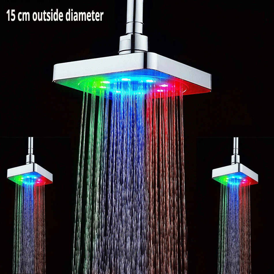 new led rainfall shower head square shower head automatically rgb 7 color changing temperature sensor showerhead for bathroom free global shipping
