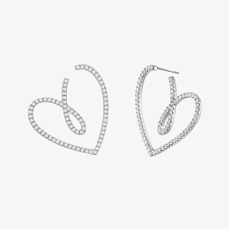 

High quality S925 silver inlaid with full diamond AAAAA zircon Love ribbon temperament earrings women's wedding party jewelry