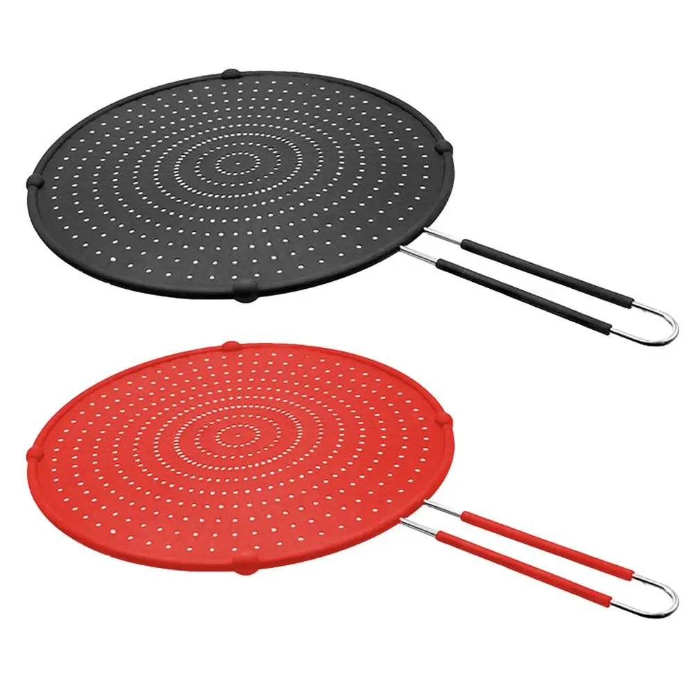 

Silicone Splatter Screen Pan Cover With Folding Handle High Heat Resistant Oil Splash Guard Heat Insulation Cooling Mat