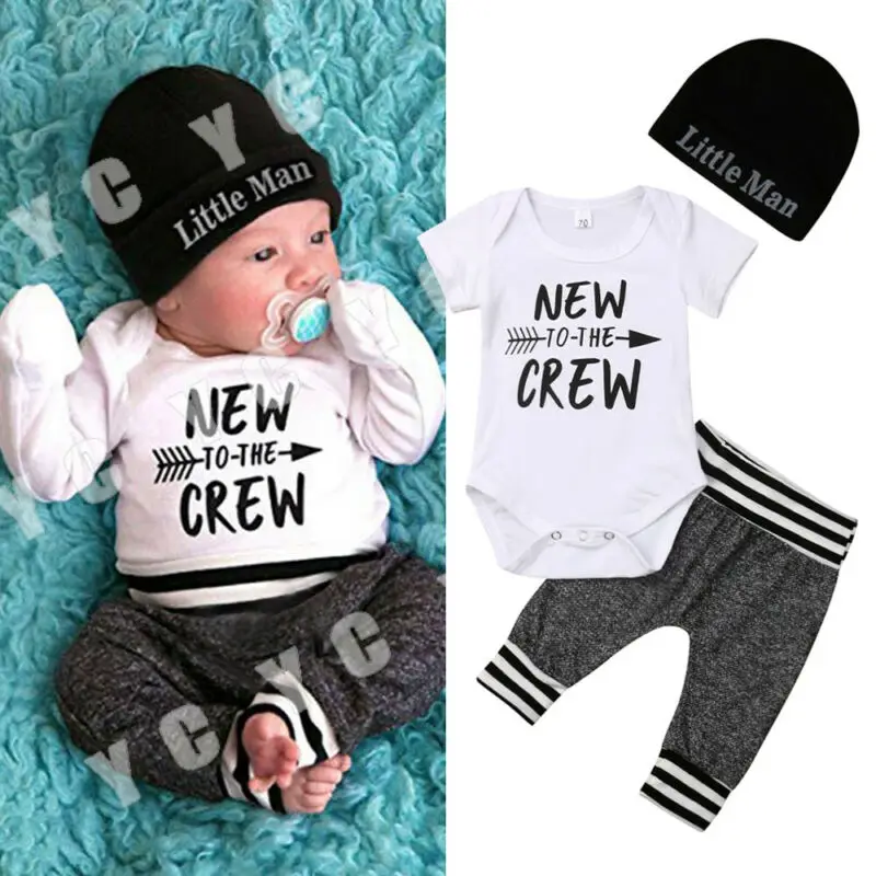 

3Pcs Infant Newborn Baby Boy Romper+Pants Outfit Clothes Bodysuit Playsuit 0-18M
