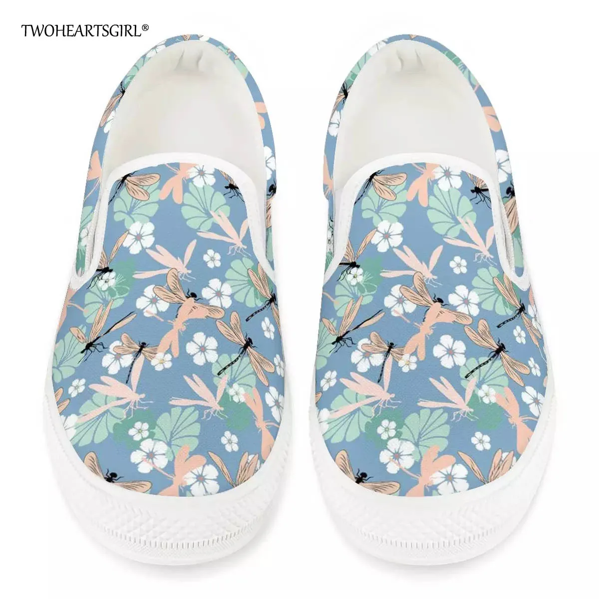 Женские парусиновые туфли twoheart Белые Повседневные с цветочным принтом стрекозы