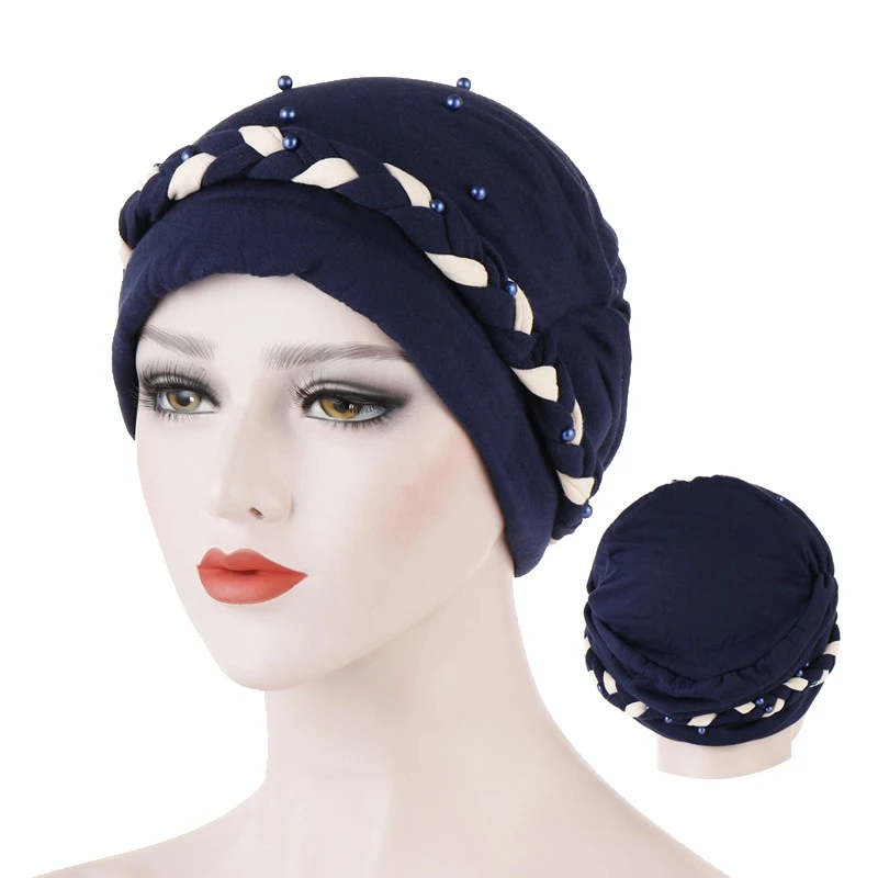 Двухцветная Шапочка тюрбан из бисера трикотажная шапочка индийский головной