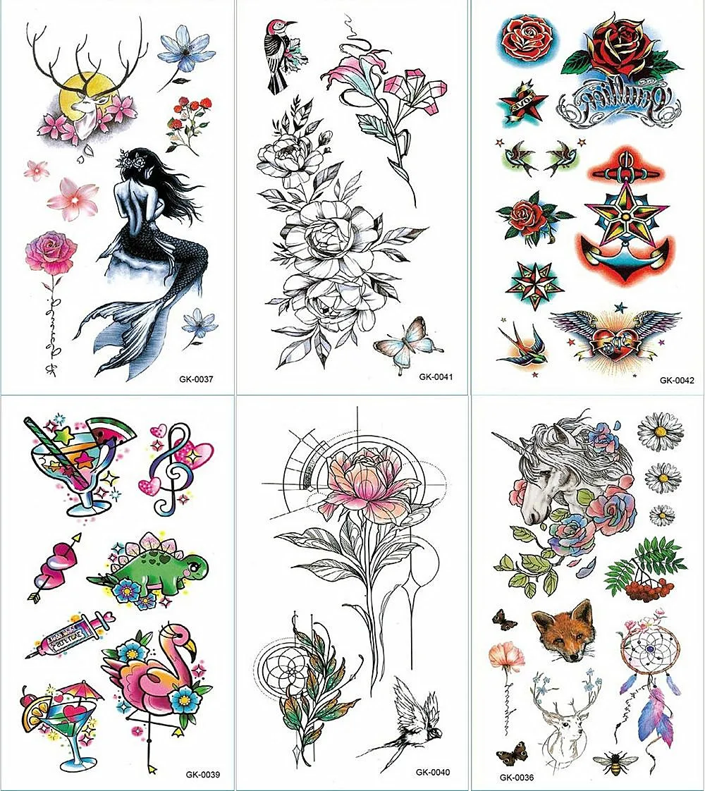 Ловец снов Русалка единорог Временные татуировки наклейки цветок вспышка