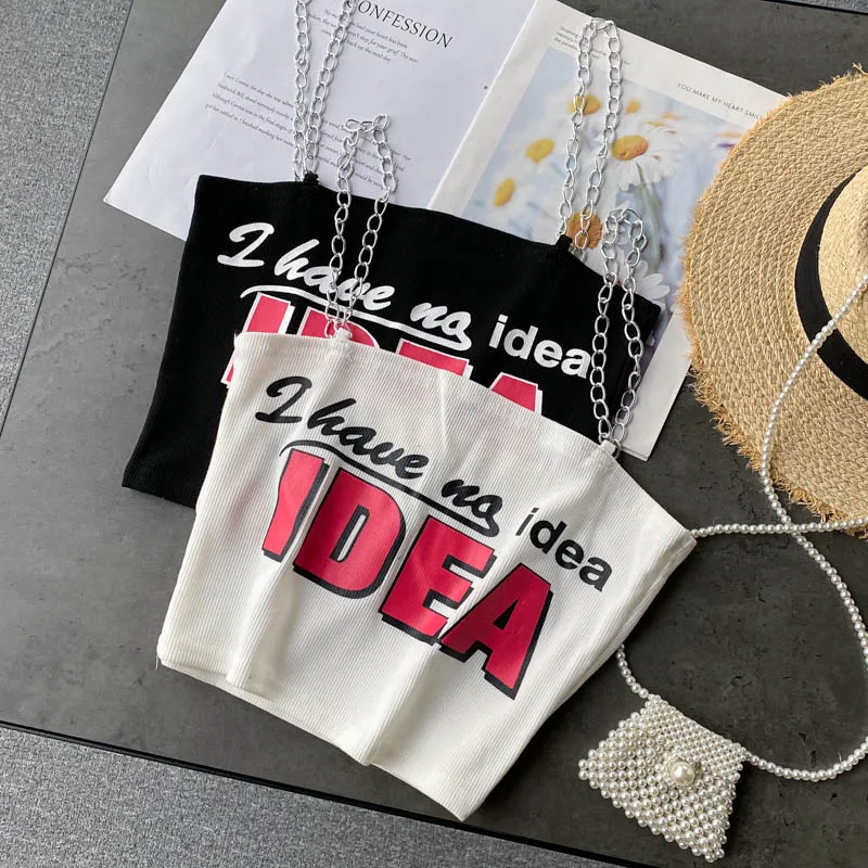 

Summer new chain letters tops for women Sexy fashion commuter temperament tops women 2021