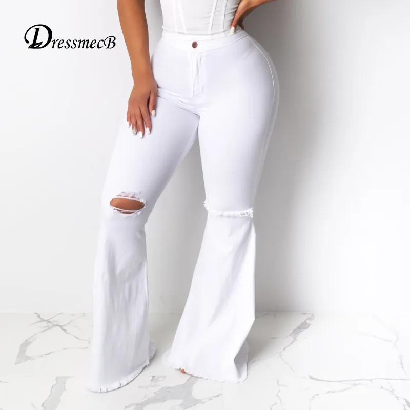 Dressmecb Белые Повседневные брюки с отверстиями для женщин женская одежда длинные
