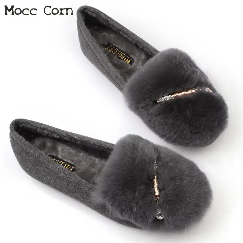 Зимние теплые меховые лоферы Женская обувь на плоской подошве из плюша Женские
