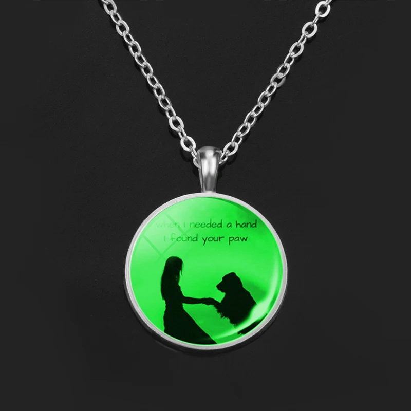 Luminous Dog Photo Necklace German Shepherd Rottweiler Teddy Corgi Glass Cabochon Animal Glow In The Dark Jewelry Gift | Украшения и