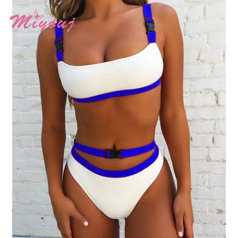 

Designer Bikinis Patchwork Color Swimming Suits Push Up Women'S Swimsuit High Waist Beachwear Adjustable Bikini Set Summer