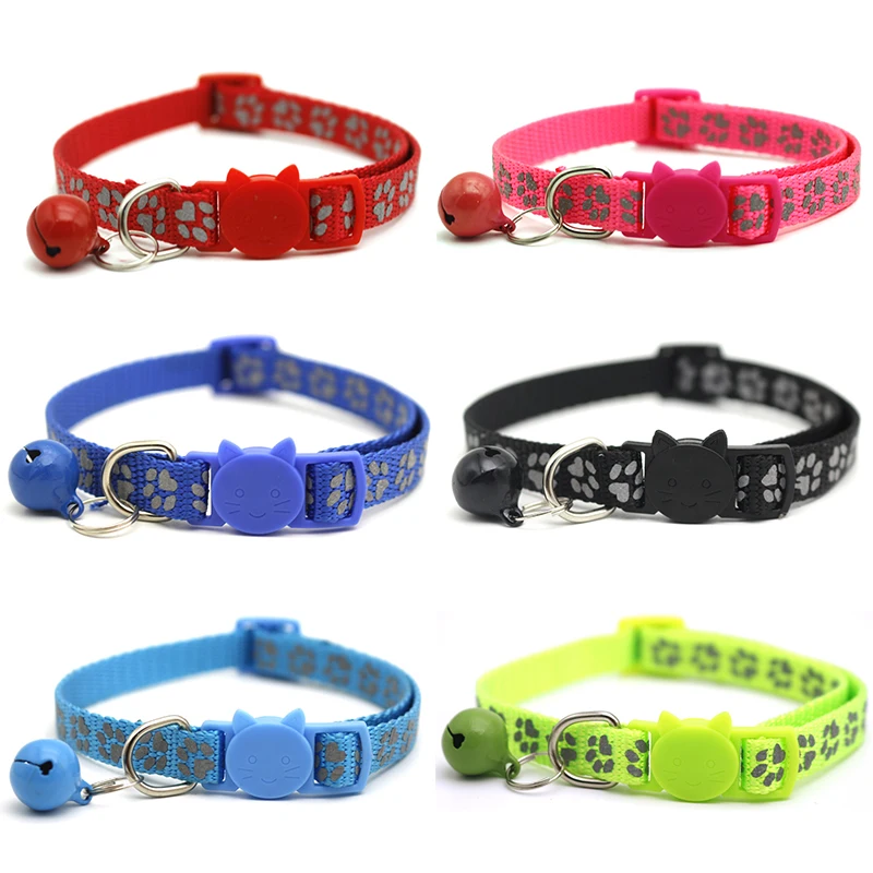 Светоотражающий ошейник для кошек с колокольчиком и регулируемой пряжкой