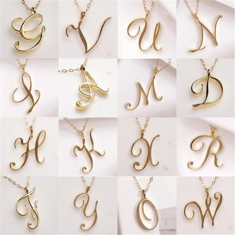 

Women Girls Letter Word Necklace 26 Initial Alphabet Gold Color Thin Simple Exquisite Pendant For Clothing Sweater Accessories
