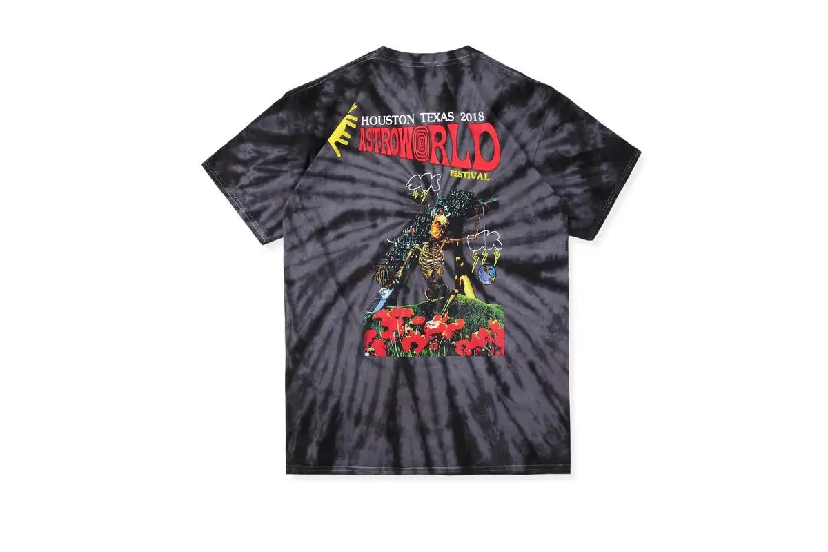 

19ss Travis Scott Astroworld festival TIE-DYE T-shirt skeleton rose 1:1 high Quality Top Tees Travis Scott ASTROWORLD T shirt