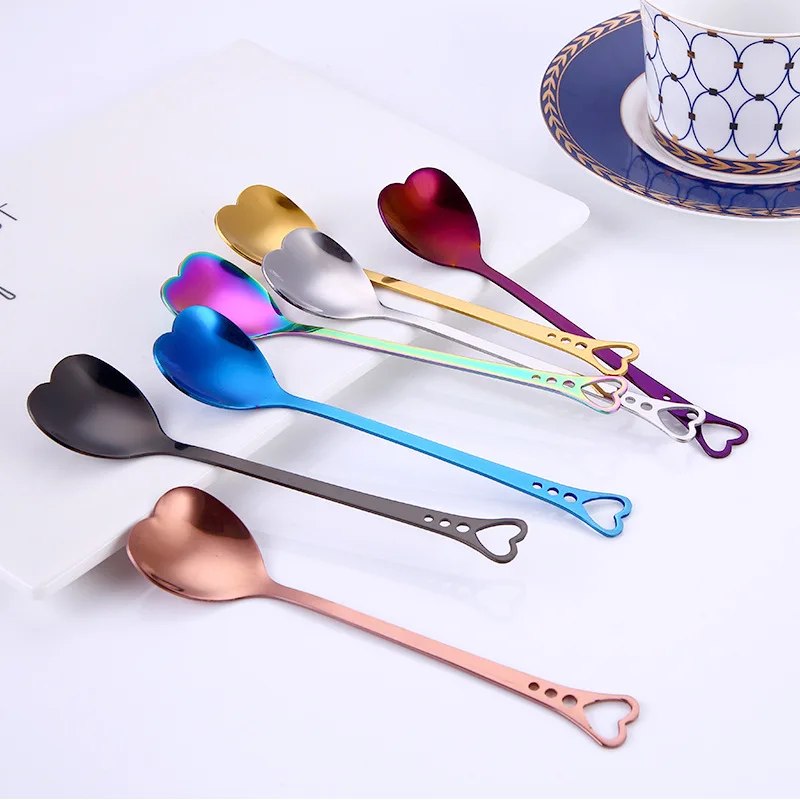 

Heart Shaped Spoon Stainless Steel Spoon Coffee Tea Spoon Dessert Stiring Spoon Type A/B Stirring Spoon 7 Colors Couple Spoon