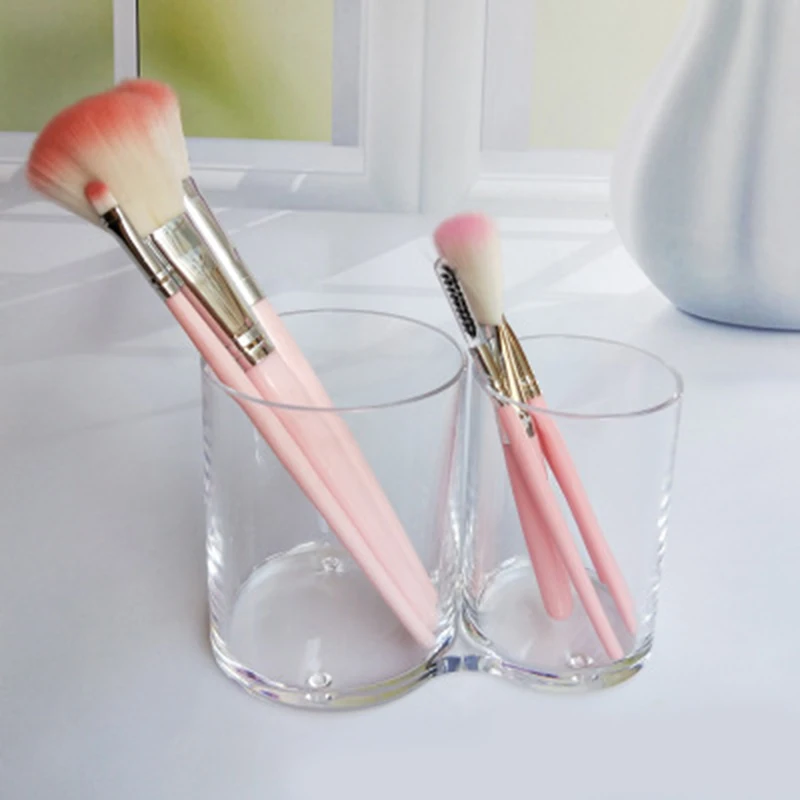 

Desktop Clear Makeup Brush Holder Organizer 2 Slots Acrylic Cosmetics Brushes Storage Solution KG66