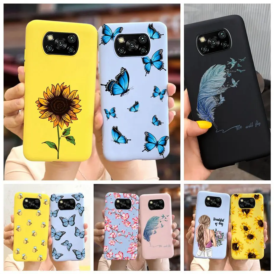Чехол для Xiaomi Poco X3 NFC мягкие силиконовые чехлы с изображением бабочек в виде