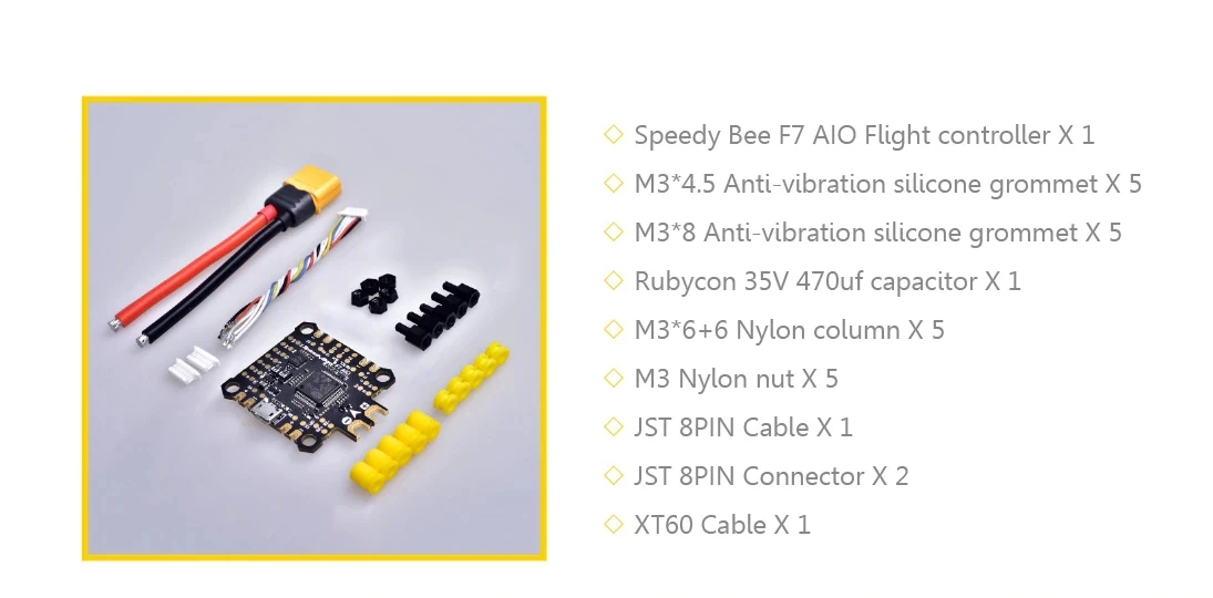 

Runcam SpeedyBee F7 AIO 3-6S Bluetooth Flight Controlle 4in1 ESC BetaFlight OSD Wireless BLE Module W/ LC Filter 4*UART RSSI I2C