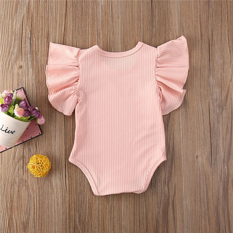 Baby Clothing Newborn Infant Girl Cotton Jumpsuit Bodysuit Solid Color Ruffle Short Sleeve Ribbed Outfits Sunsuit Sweet Set | Детская