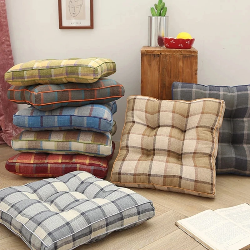 Клетчатый стул подушка для дивана нескользящая поддержка мягкая льняная в