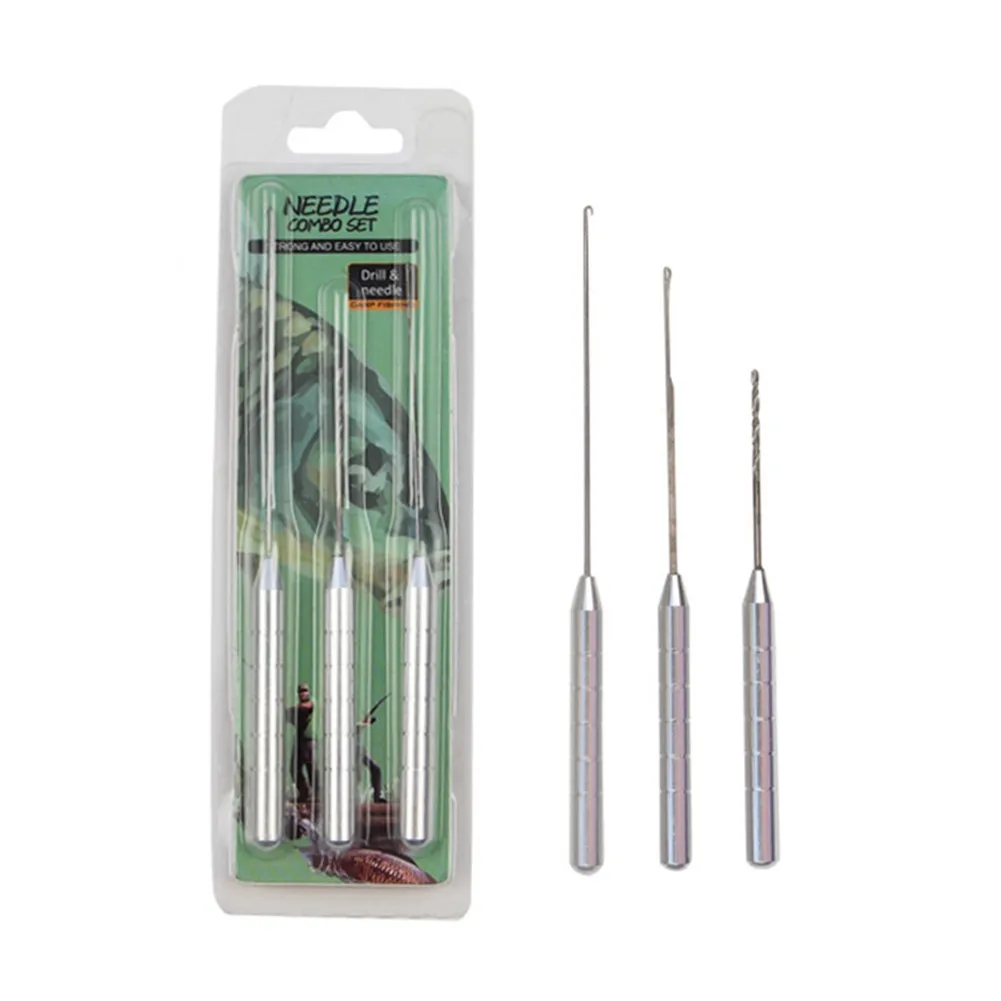 

3pcs Fishing Latch Tools Stainless Steel 3 In 1 Combo Set Carp Fishing Drill Rigging Bait Needle Line Fastening Kits
