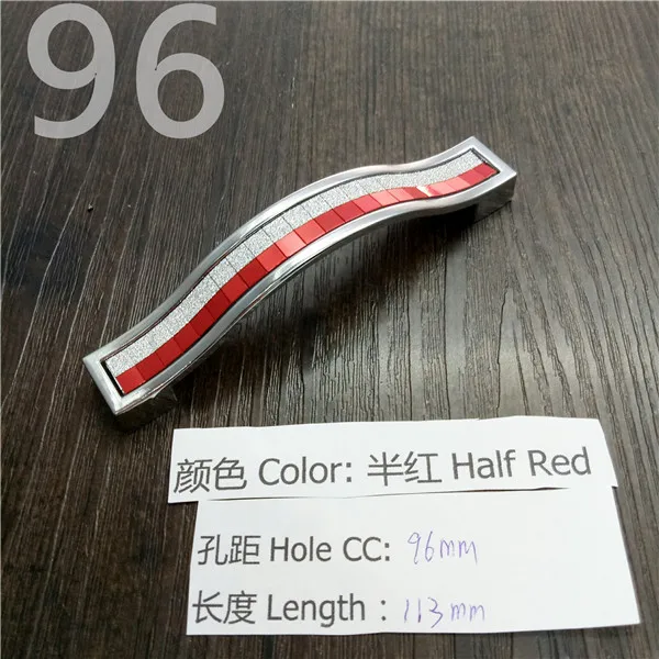 Half Red CC 96mm Кристальная ручка с отверстием CC 96 мм/128 мм серебристо-цветная кристальная Мебельная ручка для шкафа Ручка для выдвижных ящиков дверная ручка кухонная ручка - Цвет: Half Red CC 96mm