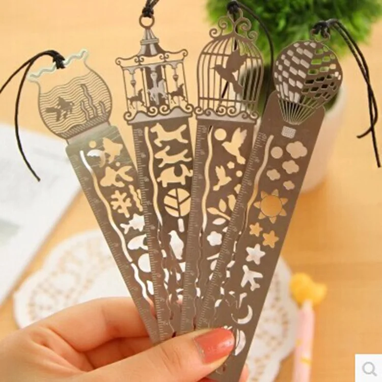 

4pcs/lot Korea lovely metal ruler bookmark drawing bookmark bookmarks for books school teacher gift book mark 15*3cm