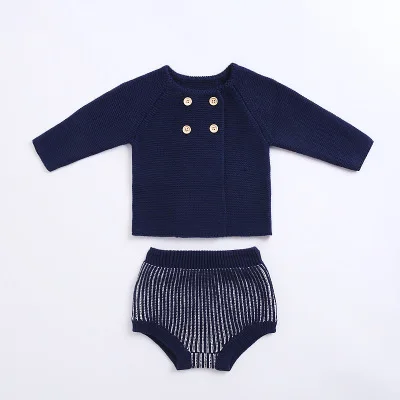 blue Suit Комплекты осенне-зимней одежды для малышей милый кардиган для маленьких девочек, детский теплый свитер+ детский Блумер С Рюшами, 2 предмета, вязаная детская одежда - Цвет: blue Suit