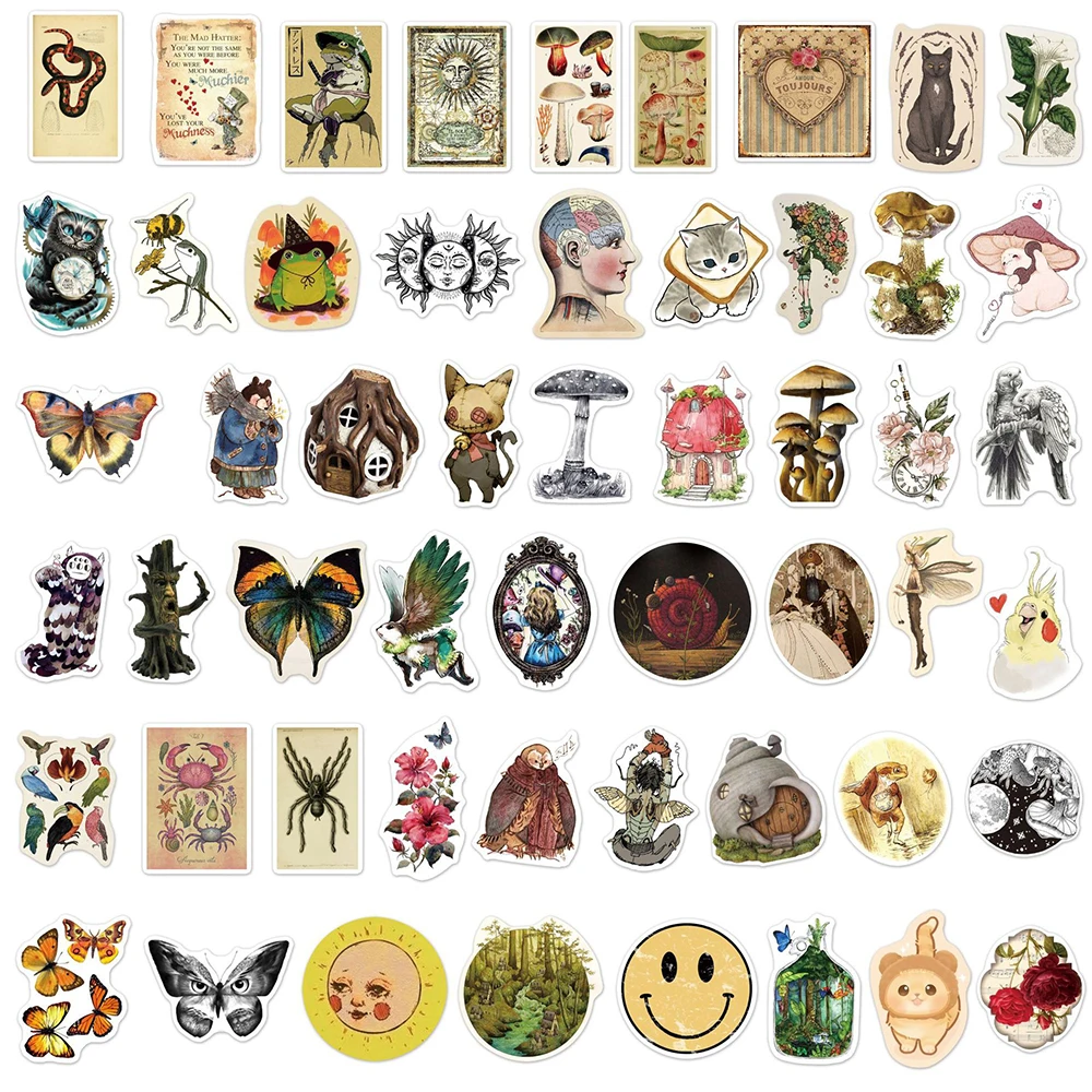 103050pcs cute retro art animal plant graffiti stickers aesthetic laptop phone fridge bike car cartoon decals sticker for kids free global shipping