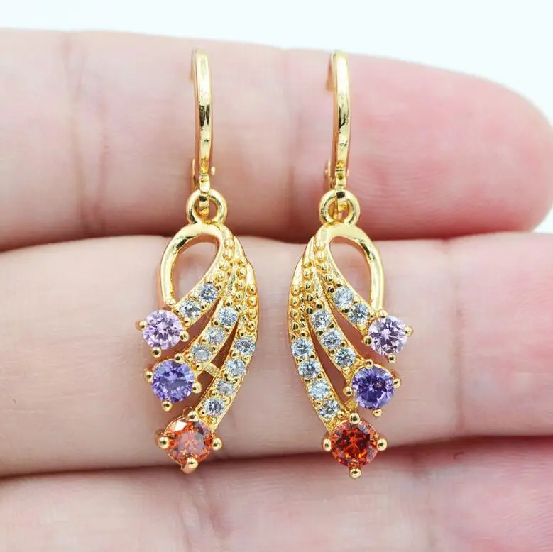 

Seanlov Fashion Elegant Angel Wings Earrings for Women Unique Rhinestone Gold Color Drop Dangle Earrings Wedding Jewelry