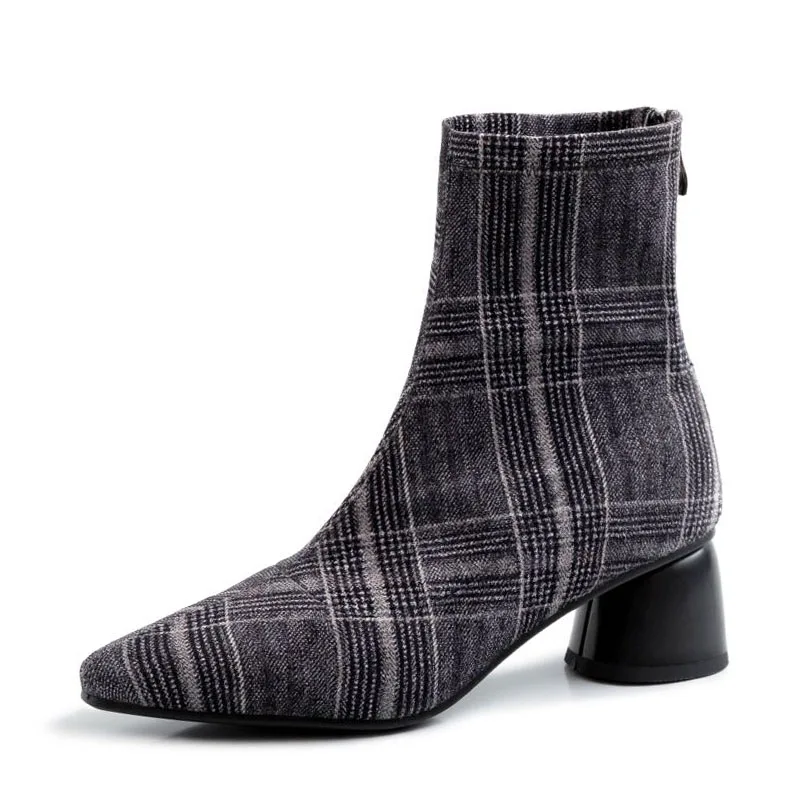 Ботильоны женские клетчатые с острым носком на молнии размеры 34-39 | Обувь