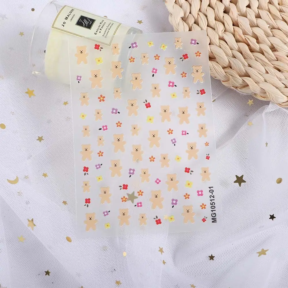 

Kawaii маникюрная аппликация с маленьким медведем Красочный цветочный узор наклейки для ногтей Популярные наклейки