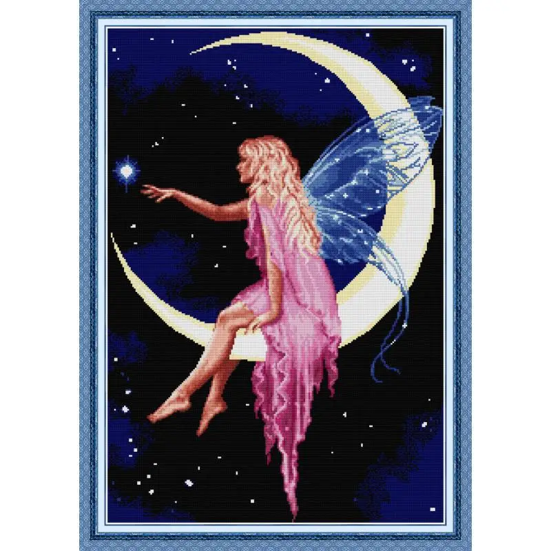 

Joy Sunday Cross Stitc The Moon Fairy Needlework 11&14 CT DIY Printed Cross Stitch Handmade Gift and Home Decor Embroidery Kit