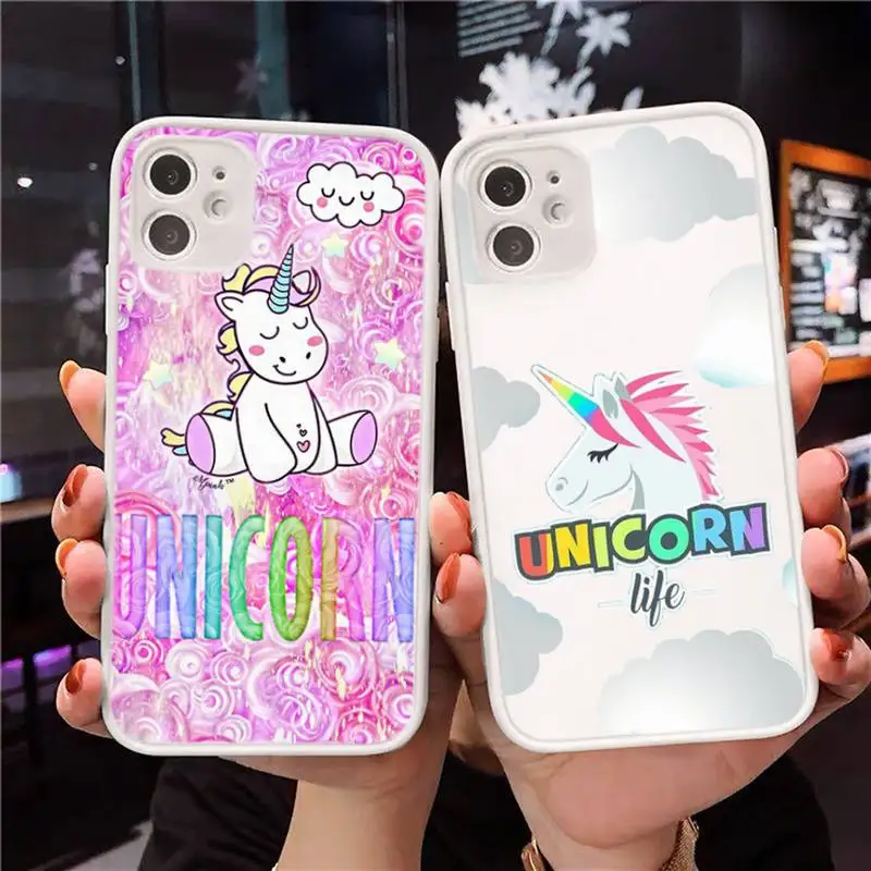 

Rainbow Unicorn Phone Case Transparent Matte For IPhone 7 8 11 12 S Mini Pro X XS XR MAX Plus Cover Shell