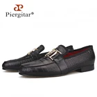 Туфли Piergitar мужские черные из коровьей кожи, модные, металлическая пряжка, ручная работа, лоферы для вечеринок и развлечений