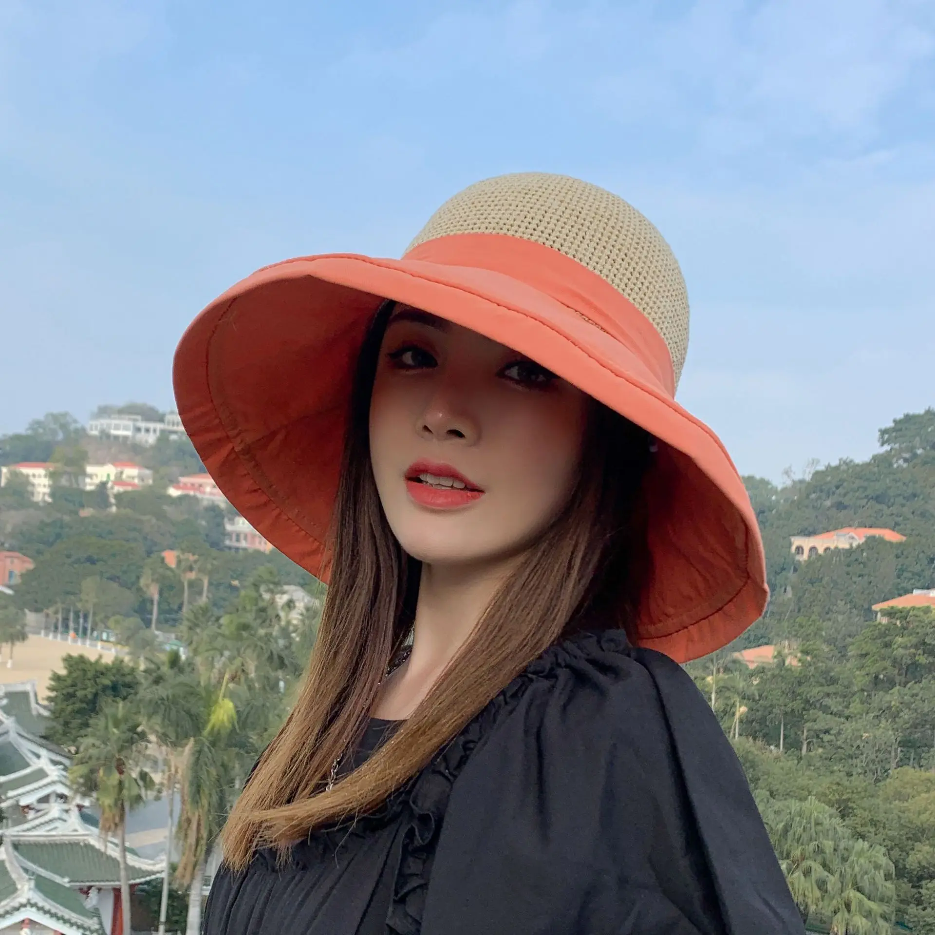

Women Summer Hat Simple Foldable Wide Brim Floppy Girls Fashion Sun Hat Beach UV Protect Travel Bucket Hats Lady Cap Female