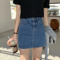 women basic denim korean style tight buttocks mini skirt high waist a line pocket fashion office lady wear 2021 summer clothes