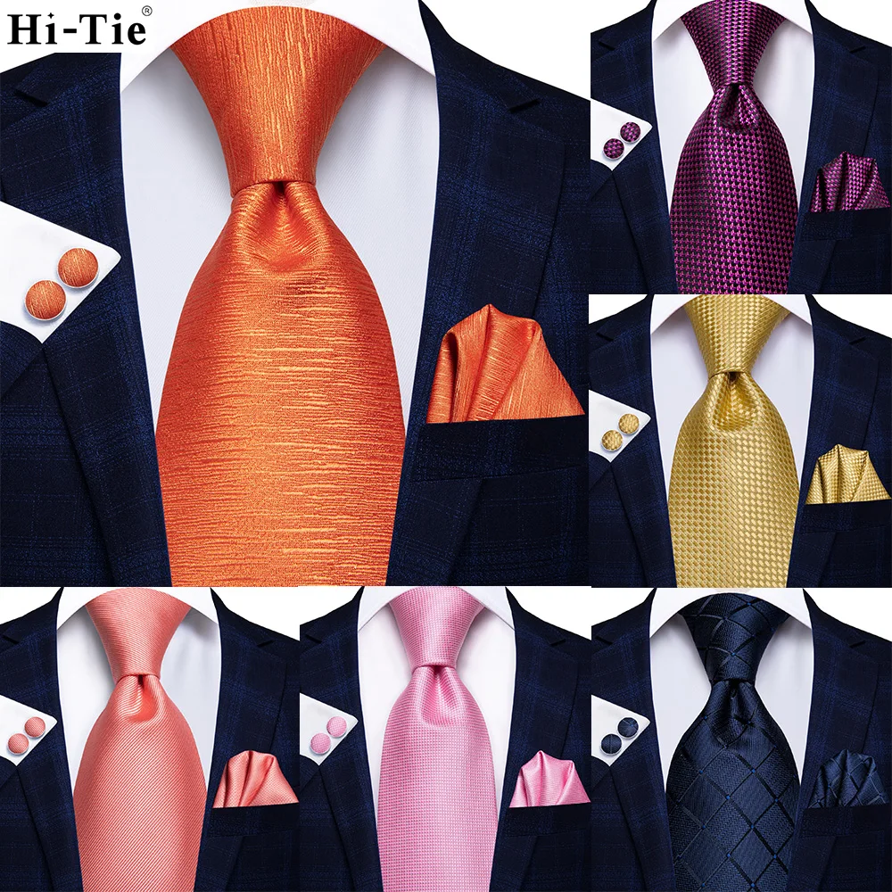 

Hi-Tie оранжевый однотонный Шелковый Свадебный галстук с пейсли для мужчин Hanky Cufflink, мужской галстук, деловые вечерние галстуки, Прямая постав...