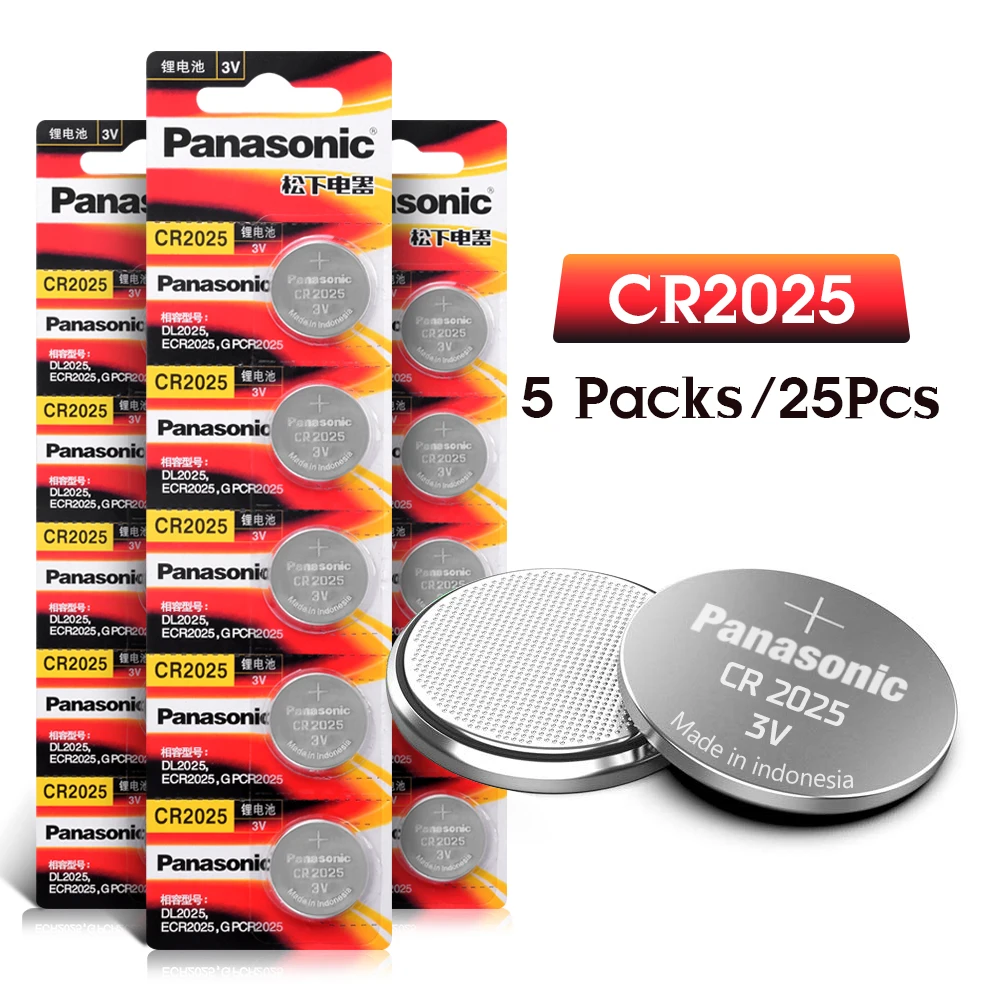 

PANASONIC 25Pcs 3V CR2025 Button Coin Cell Lithium Battery LM2025 BR2025 DL2025 KCR2025 Disposable Batteries For Toys Watches