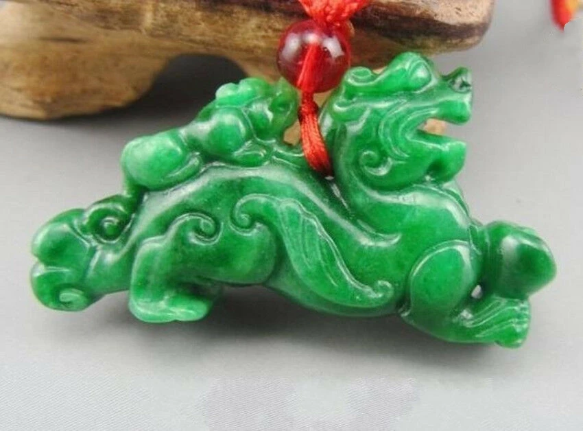 Зеленый нефритовый кулон &quotмать/ребенок Pi Yao&quot талисман на удачу подвеска