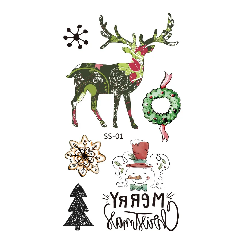 Водостойкие временные тату-наклейки на Рождество снеговик лось тату новогоднюю